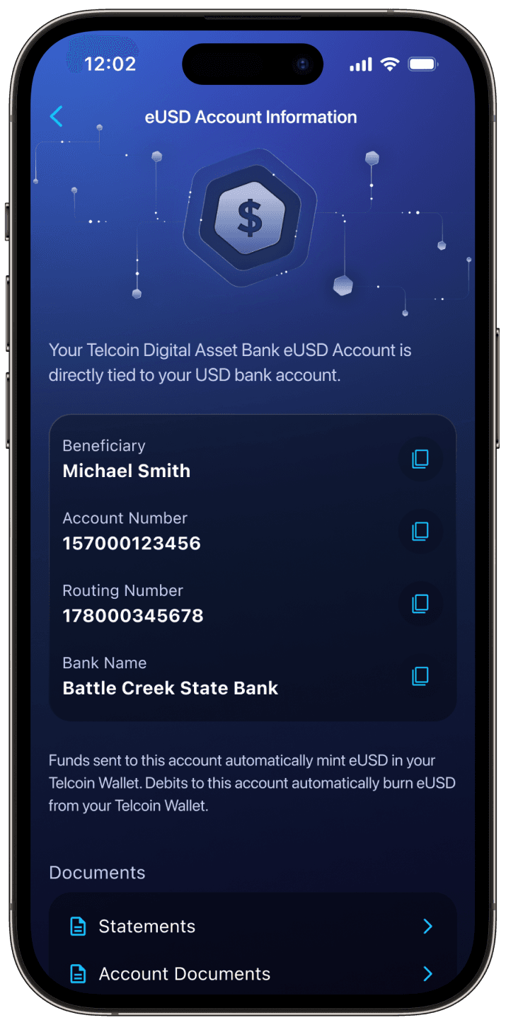 Add USD from your bank